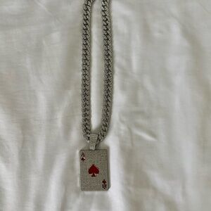 Silver Chain Necklace with Red Spade Pendant